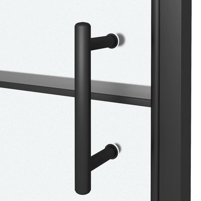 Shower Door 91x195 cm Half Frosted Tempered Glass Black