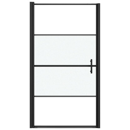 Shower Door 100x178 cm Half Frosted Tempered Glass Black