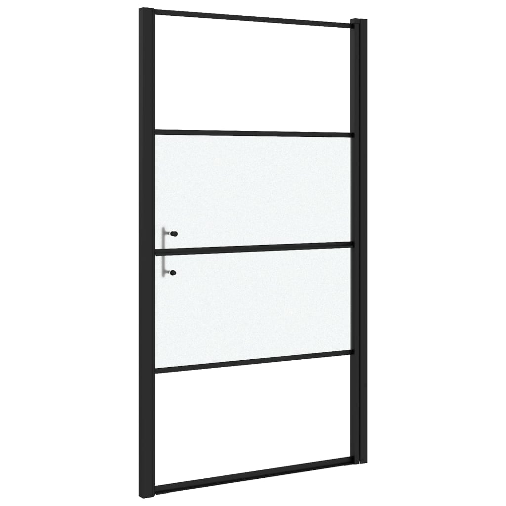 Shower Door 100x178 cm Half Frosted Tempered Glass Black