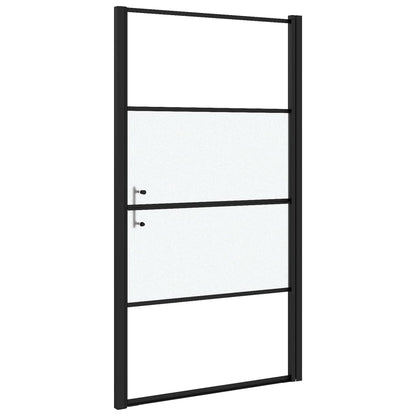 Shower Door 100x178 cm Half Frosted Tempered Glass Black
