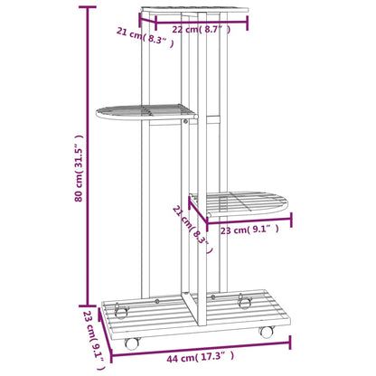 4-Floor Flower Stand with Wheels 44x23x80 cm Black Iron