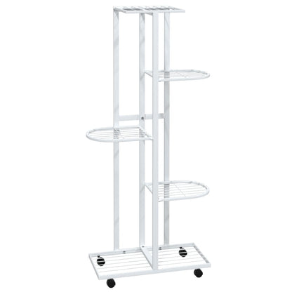 5-Floor Flower Stand with Wheels 44x23x100 cm White Iron