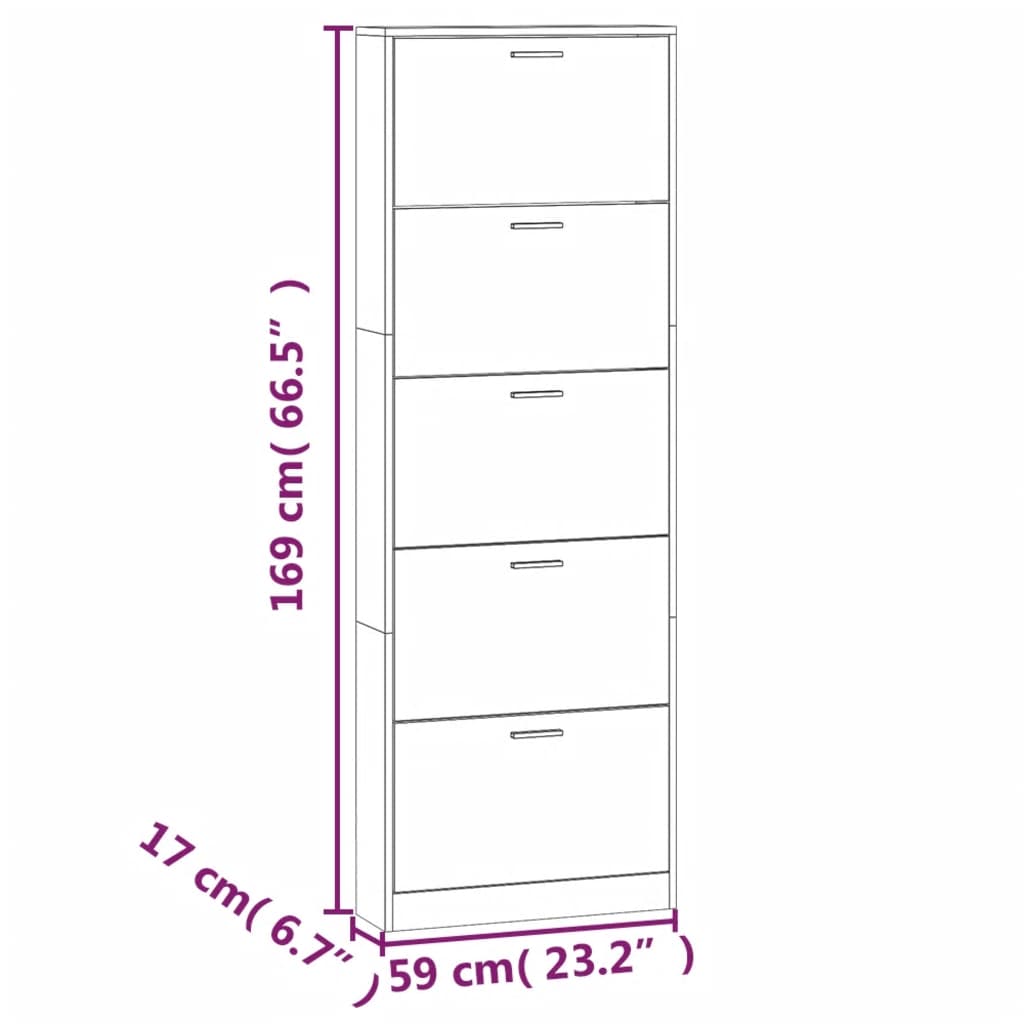 Shoe Cabinet Smoked Oak 59x17x169 cm Engineered Wood