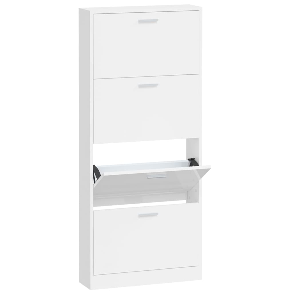 Shoe Cabinet High Gloss White 59x17x150 cm Engineered Wood