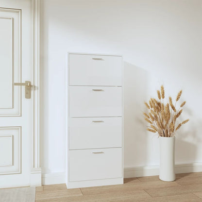 Shoe Cabinet High Gloss White 59x17x150 cm Engineered Wood