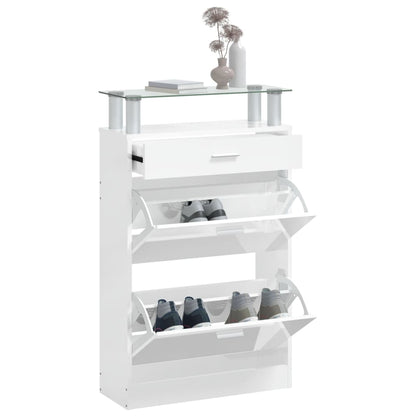 Shoe Cabinet High Gloss White 63x24x104 cm Engineered Wood