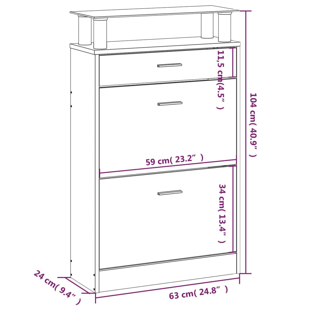 Shoe Cabinet High Gloss White 63x24x104 cm Engineered Wood