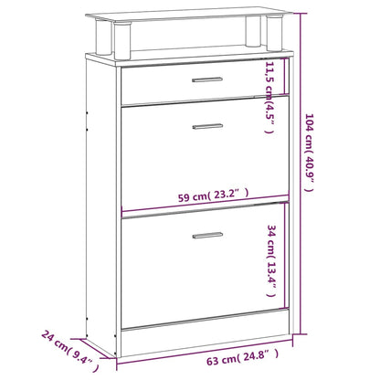 Shoe Cabinet High Gloss White 63x24x104 cm Engineered Wood