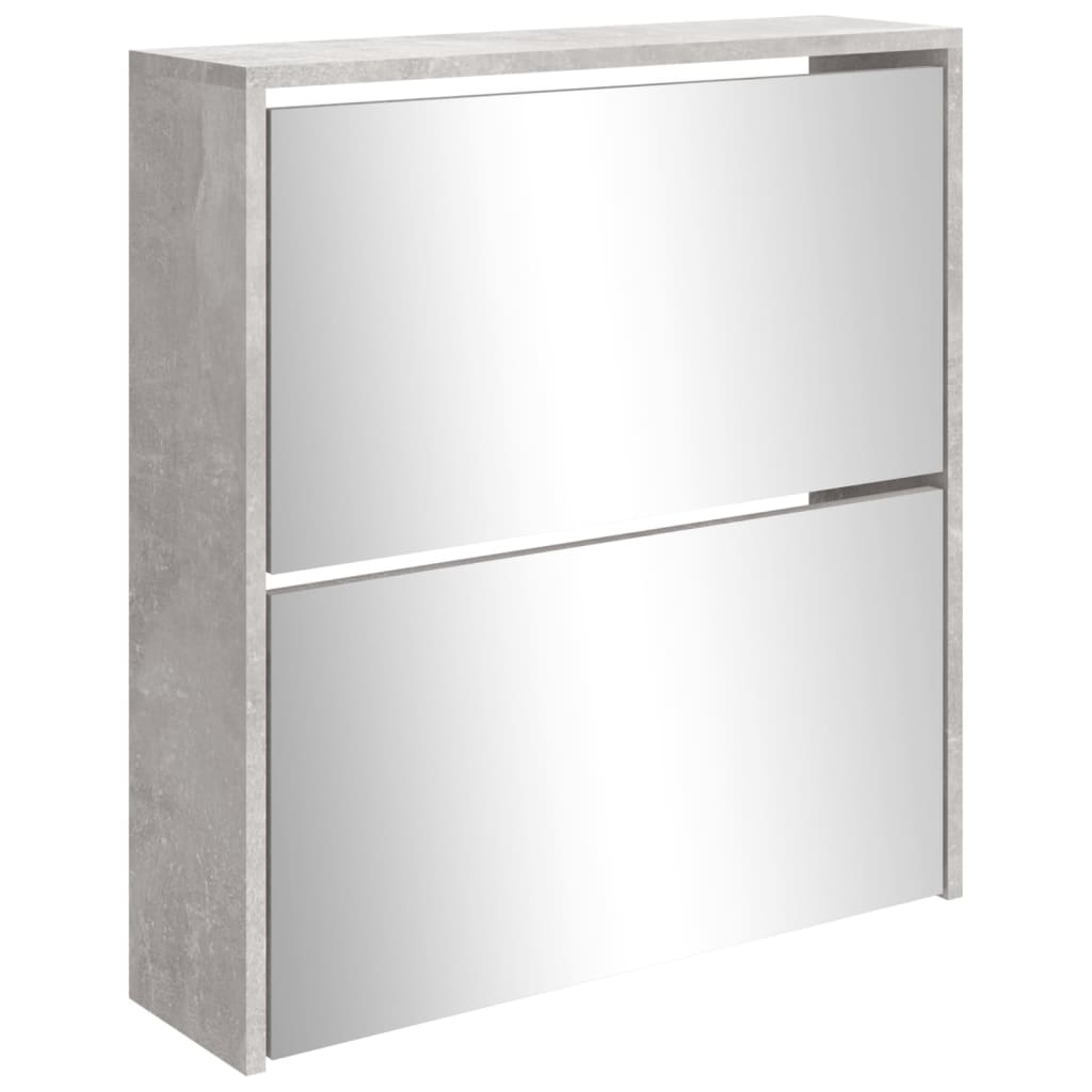 Shoe Cabinet with Mirror 2-Layer Concrete Grey 63x17x67 cm