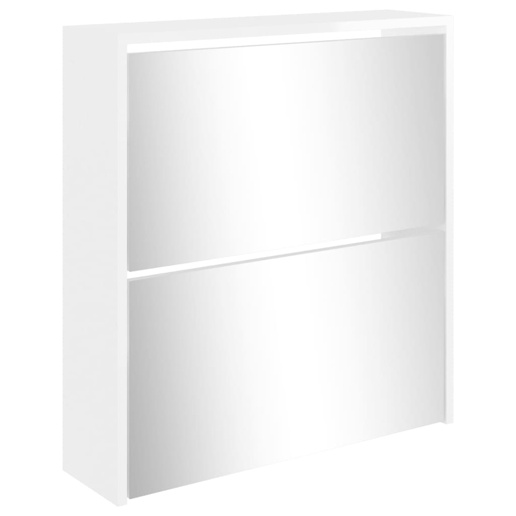 Shoe Cabinet with Mirror 2-Layer High Gloss White 63x17x67 cm