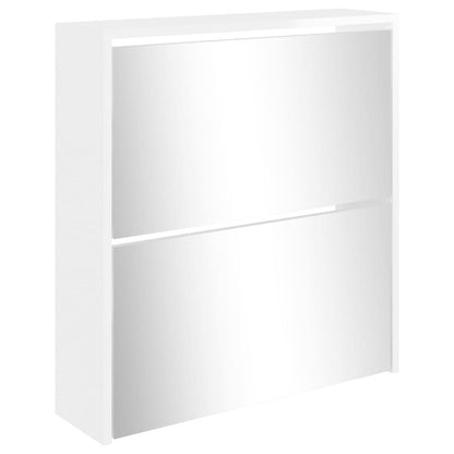 Shoe Cabinet with Mirror 2-Layer High Gloss White 63x17x67 cm