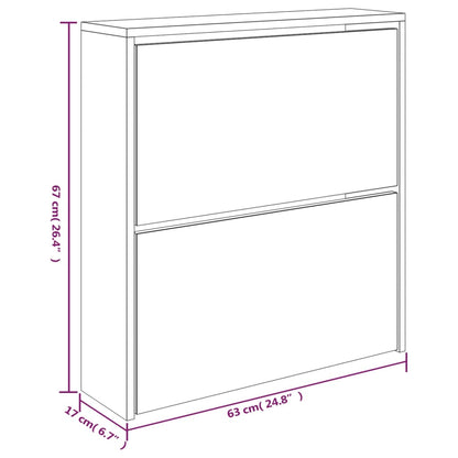 Shoe Cabinet with Mirror 2-Layer High Gloss White 63x17x67 cm