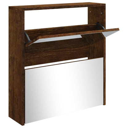 Shoe Cabinet with Mirror 2-Layer Smoked Oak 63x17x67 cm