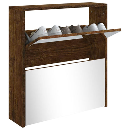 Shoe Cabinet with Mirror 2-Layer Smoked Oak 63x17x67 cm