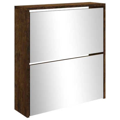 Shoe Cabinet with Mirror 2-Layer Smoked Oak 63x17x67 cm
