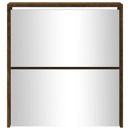 Shoe Cabinet with Mirror 2-Layer Smoked Oak 63x17x67 cm