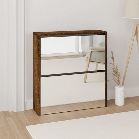 Shoe Cabinet with Mirror 2-Layer Smoked Oak 63x17x67 cm
