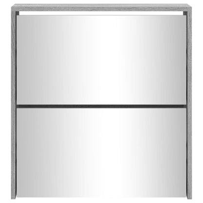 Shoe Cabinet with Mirror 2-Layer Grey Sonoma 63x17x67 cm