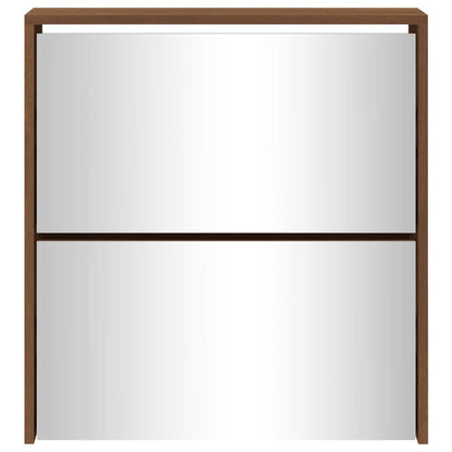 Shoe Cabinet with Mirror 2-Layer Brown Oak 63x17x67 cm