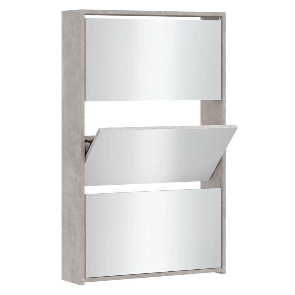 Shoe Cabinet with Mirror 3-Layer Concrete Grey 63x17x102.5 cm