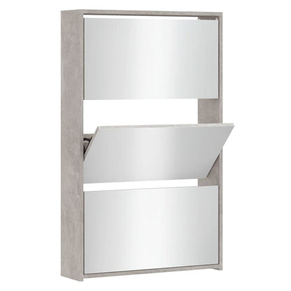 Shoe Cabinet with Mirror 3-Layer Concrete Grey 63x17x102.5 cm