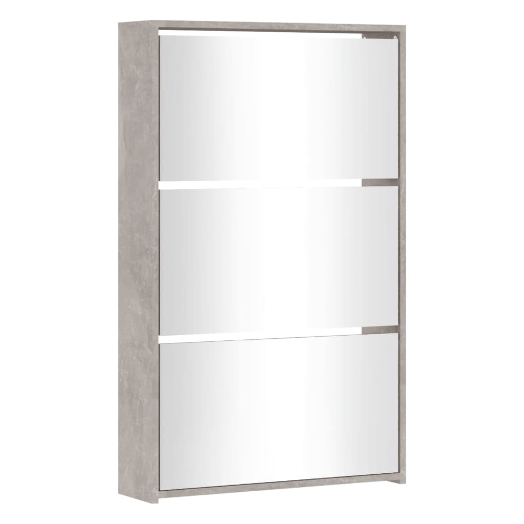 Shoe Cabinet with Mirror 3-Layer Concrete Grey 63x17x102.5 cm