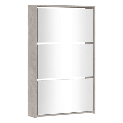 Shoe Cabinet with Mirror 3-Layer Concrete Grey 63x17x102.5 cm