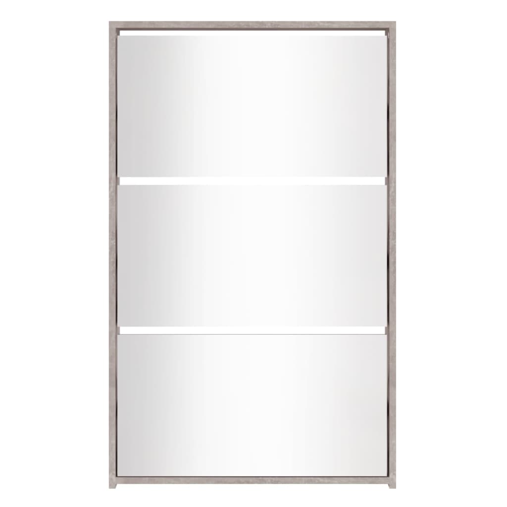 Shoe Cabinet with Mirror 3-Layer Concrete Grey 63x17x102.5 cm