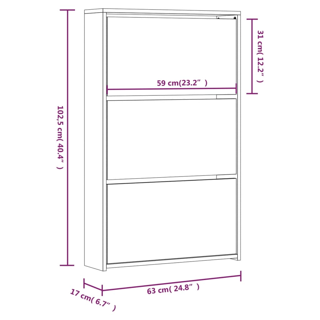 Shoe Cabinet with Mirror 3-Layer Concrete Grey 63x17x102.5 cm