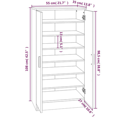 Shoe Cabinet Brown Oak 55x35x108 cm Engineered Wood