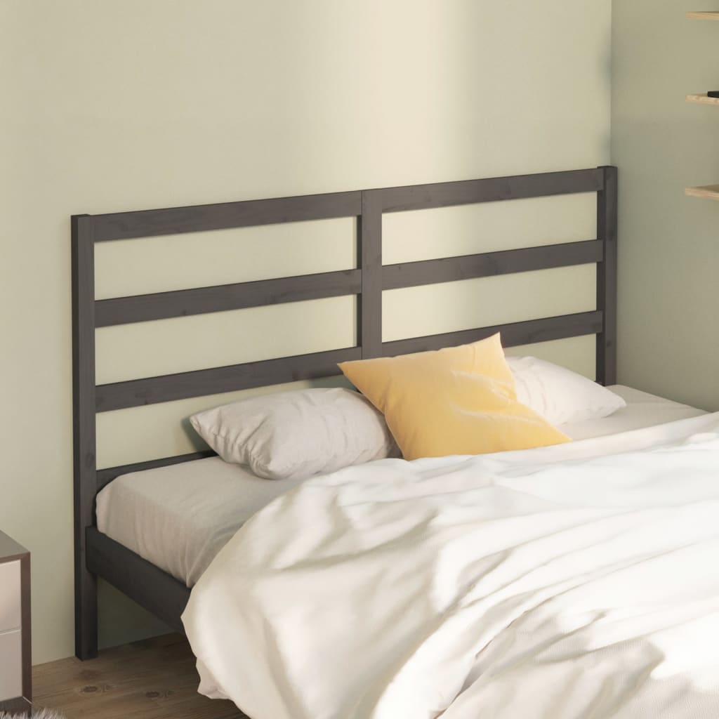 Bed Headboard Grey 141x4x100 cm Solid Wood Pine