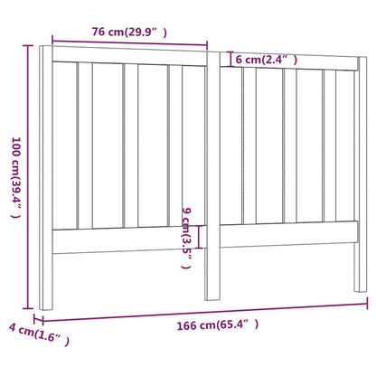 Bed Headboard Black 166x4x100 cm Solid Wood Pine
