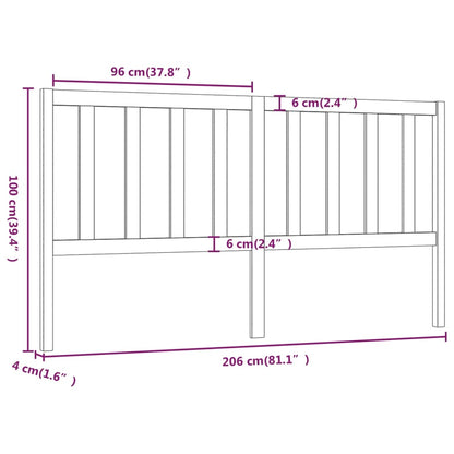 Bed Headboard Black 206x4x100 cm Solid Wood Pine