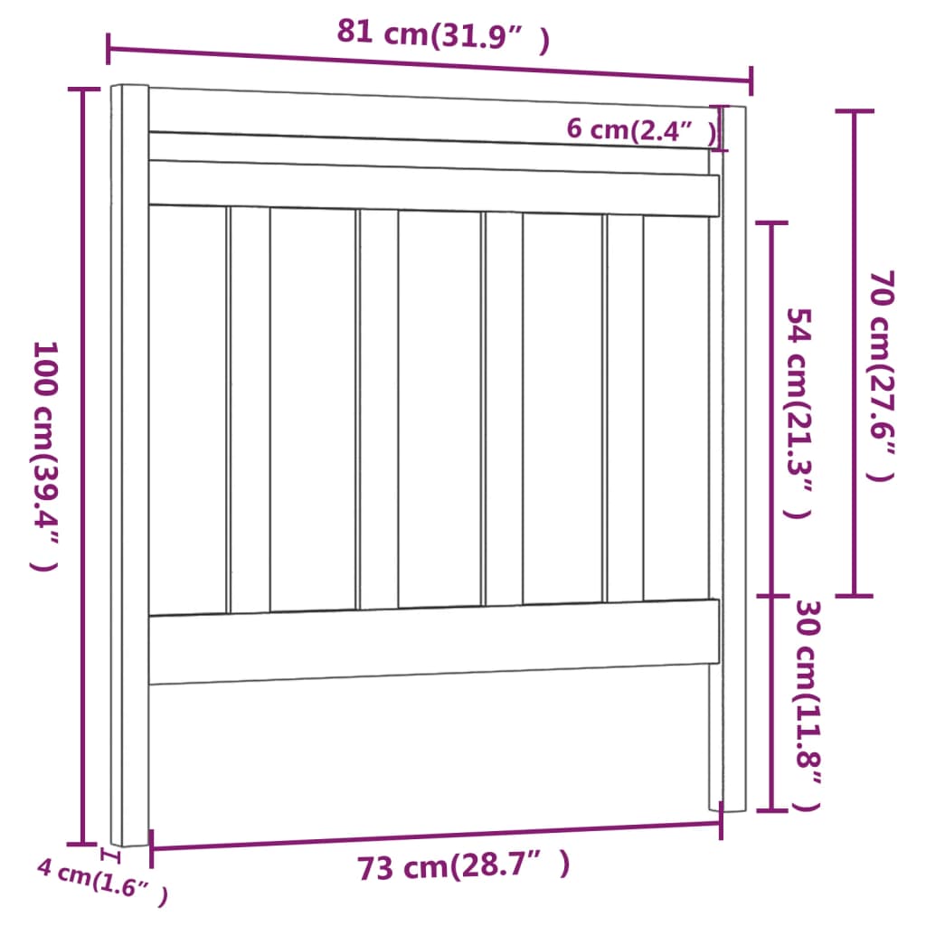 Bed Headboard Black 81x4x100 cm Solid Wood Pine