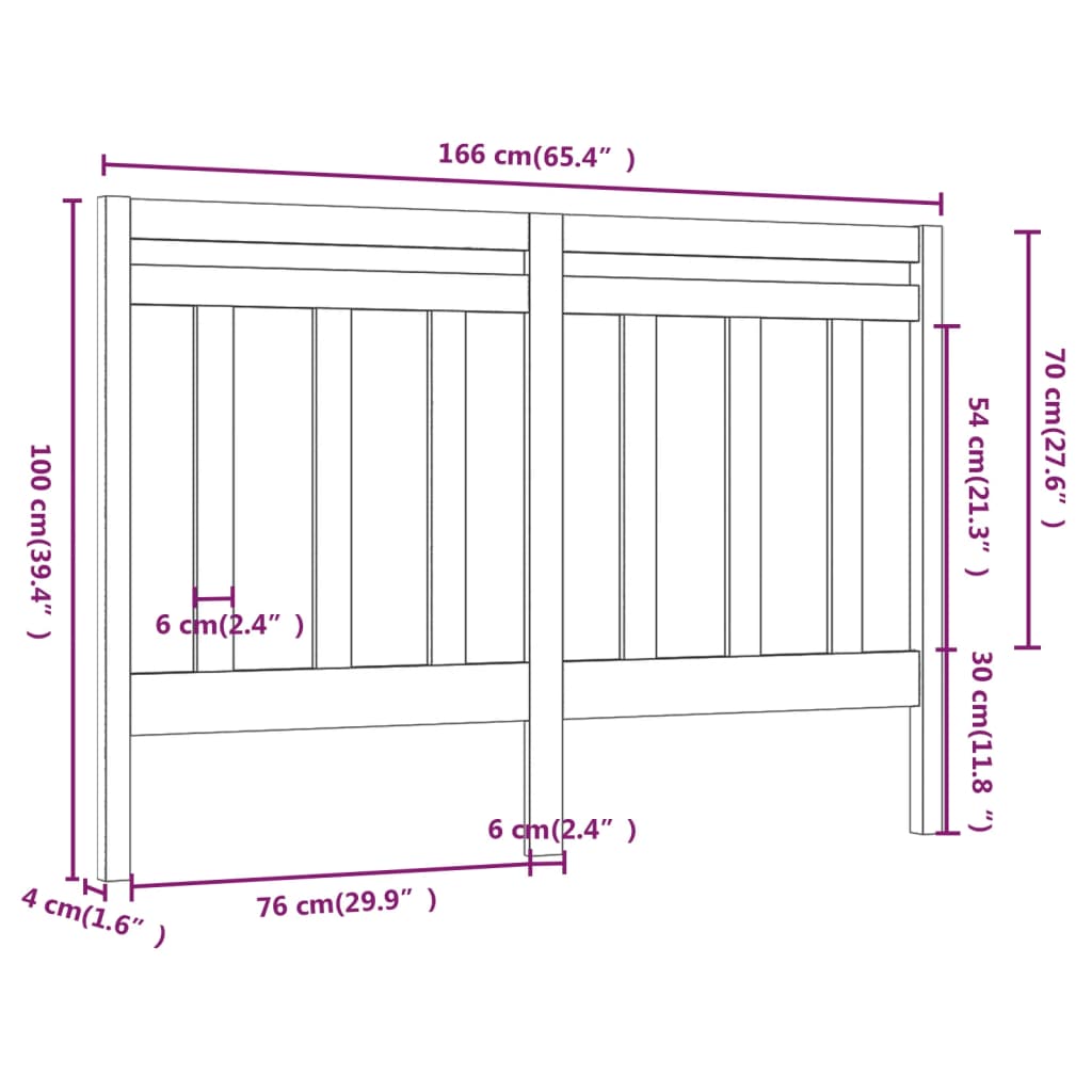 Bed Headboard 166x4x100 cm Solid Wood Pine