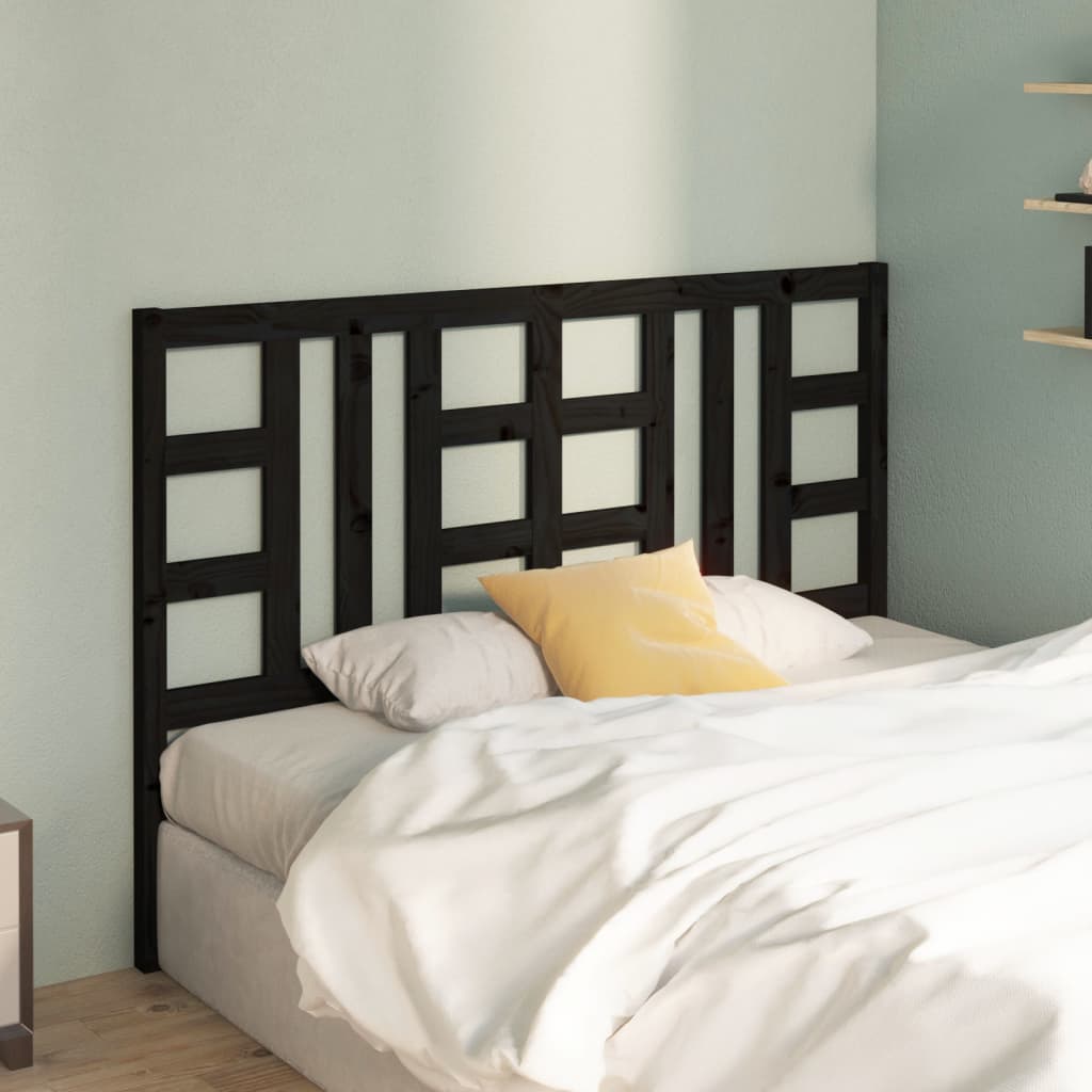 Bed Headboard Black 126x4x100 cm Solid Wood Pine