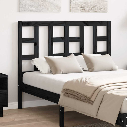 Bed Headboard Black 126x4x100 cm Solid Wood Pine
