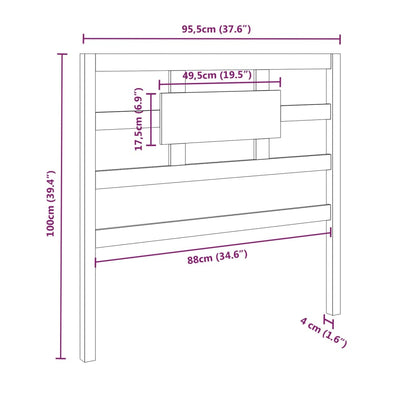 Bed Headboard Black 95.5x4x100 cm Solid Wood Pine