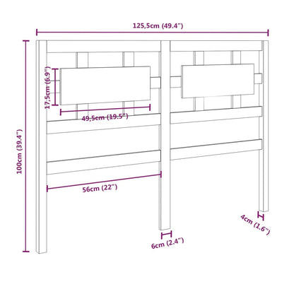 Bed Headboard Grey 125.5x4x100 cm Solid Wood Pine
