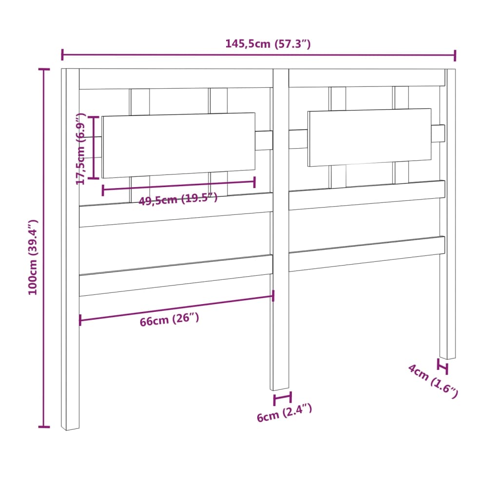 Bed Headboard Grey 145.5x4x100 cm Solid Wood Pine