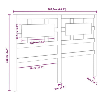 Bed Headboard Black 205.5x4x100 cm Solid Wood Pine