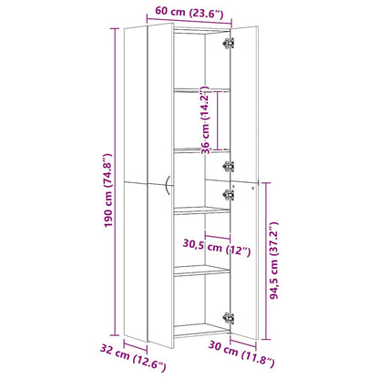 Office Cabinet Grey Sonoma 60x32x190 cm Engineered Wood