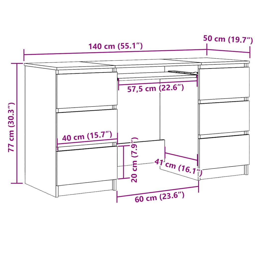 Writing Desk Grey Sonoma 140x50x77 cm Engineered Wood