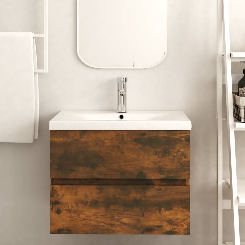Sink Cabinet Smoked Oak 60x38.5x45 cm Engineered Wood
