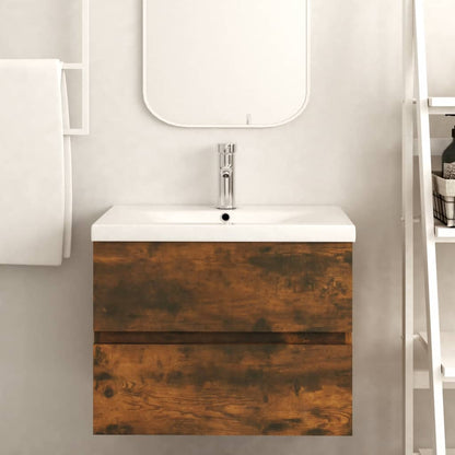 Sink Cabinet Smoked Oak 60x38.5x45 cm Engineered Wood