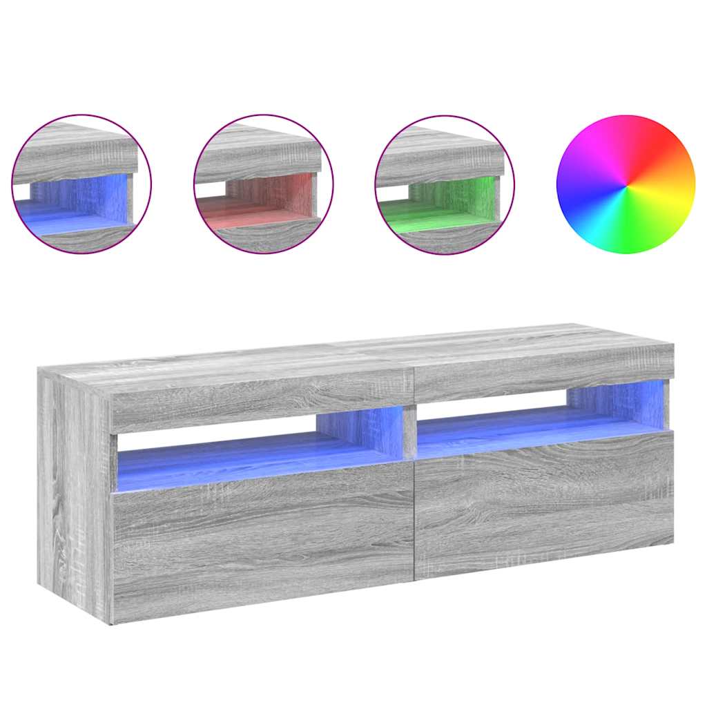 TV Cabinets 2 pcs with LED Lights Grey Sonoma 60x35x40 cm