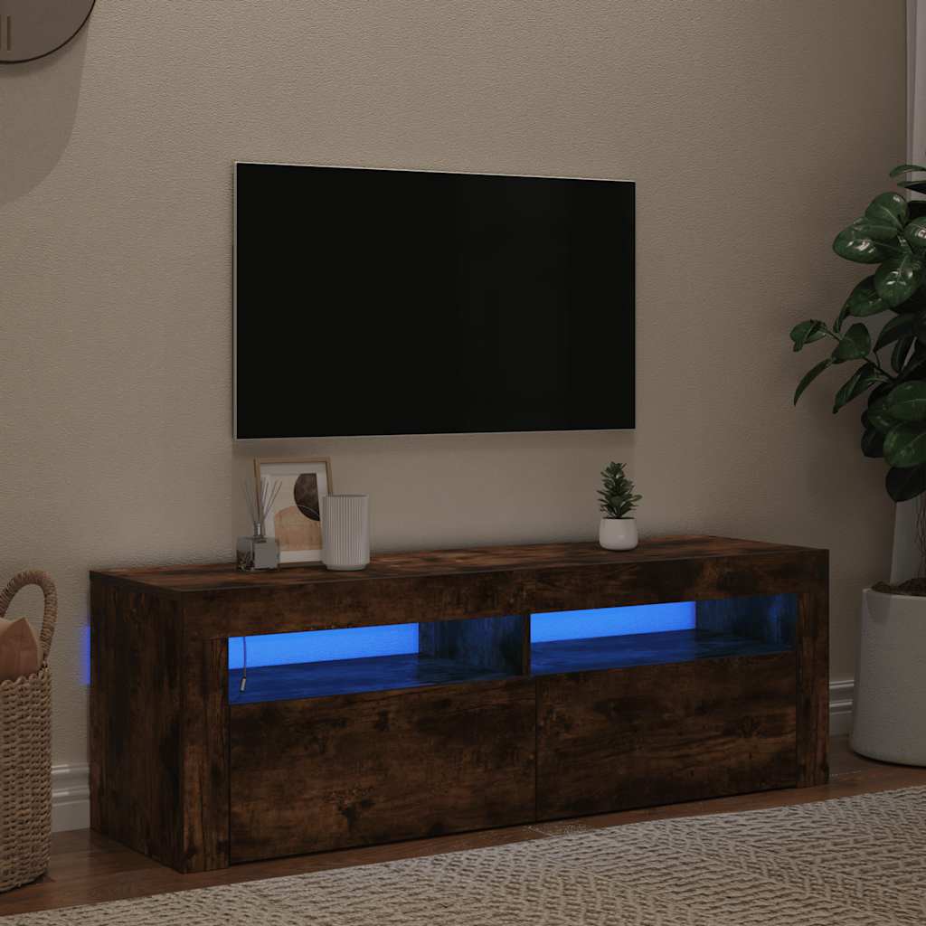 TV Cabinet with LED Lights Smoked Oak 120x35x40 cm