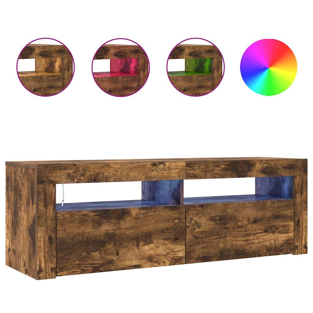 TV Cabinet with LED Lights Smoked Oak 120x35x40 cm
