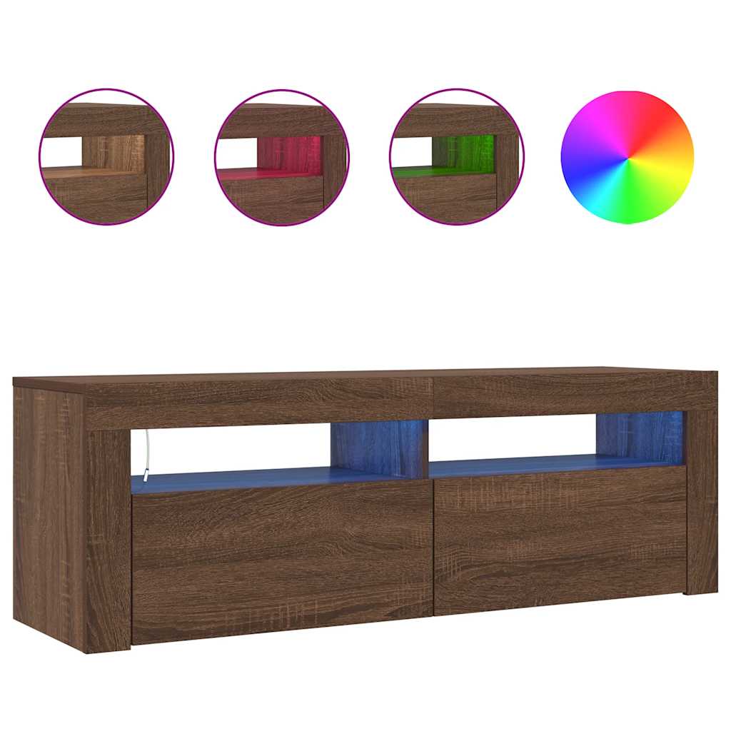 TV Cabinet with LED Lights Brown Oak 120x35x40 cm