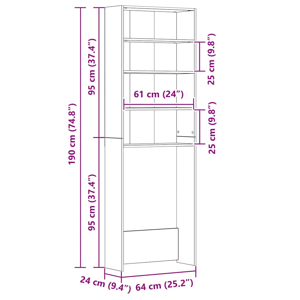 Washing Machine Cabinet Smoked Oak 64x24x190 cm
